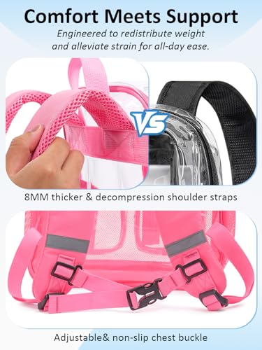 Double-Layer Clear Backpack Heavy Duty, 17 Inch Large Clear Bookbag, Transparent See Through Backpack For School, Work, College, Travel, Sport- Peach Pink - color: 1# Peach, style: Pro Series (Double Layer)