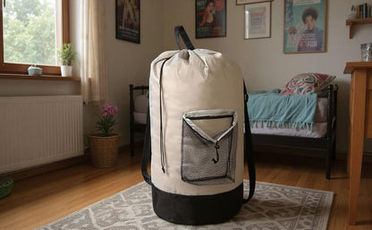 Laundry Bag Backpack with Shoulder Straps and Mesh Pocket Laundry Backpack Large Portable Laundry Hamper for College Laundromat Apartment with Drawstring Closure, Adjustable Back Straps (Khaki) - color: Khaki