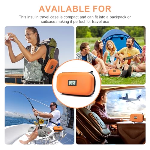 Gosemai TSA Approved Insulin Cooler Travel Case Medication Cooler for Travel with Temperature Display Diabetic Medication Organizer Medical Travel Cooler Bag with 2 Ice Pack - color: Orange