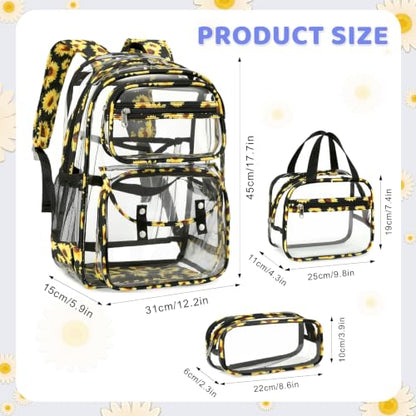 ACESAK Clear Backpack for Girls - 3 Pcs Clear Backpack Heavy Duty with Lunch Bag - See Through Bookbag Stadium Approved for Kids Middle High College School(Black Daisy) - color: Black Daisy