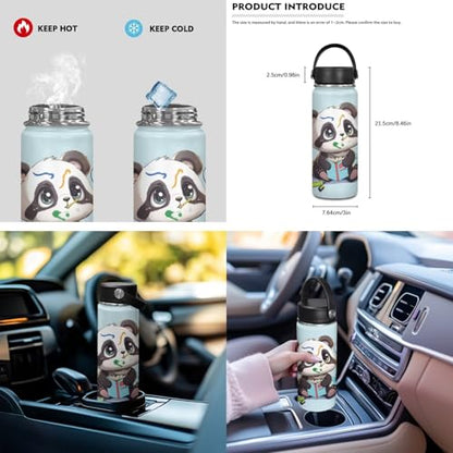 ZOUTAIRONG School Bags for Girls Boys 7-10/10-12/12-16, Cute Panda Insulated Water Bottle for Hot & Cold Drinks Casual Backpack with Side Pockets - color: Cute Panda