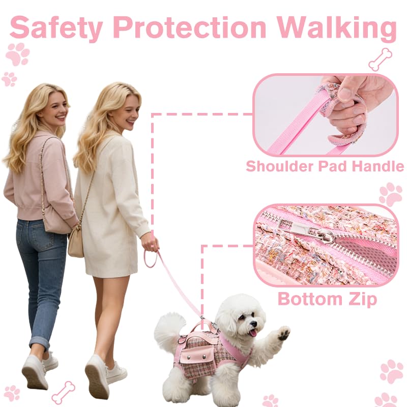 Dog Lift Harness Backpack for Small Dogs Cats, Adjustable Straps Dog Sling Carrier Full Body for Hiking, Travel, Outdoor – Pink Medium - size: Medium(7-8LBS)