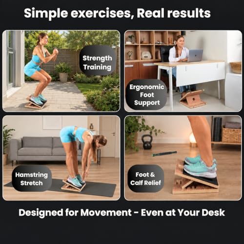 17″ Wide, Premium Portable Wooden Slant Board, Thicker Bottom, Squats & Calf Stretching – Professional Adjustable Calf Stretcher Slant Board, Exercise Guide & Bonus Muscle Roller, Physical Therapy - color: Natural, size: 14x17 Inch