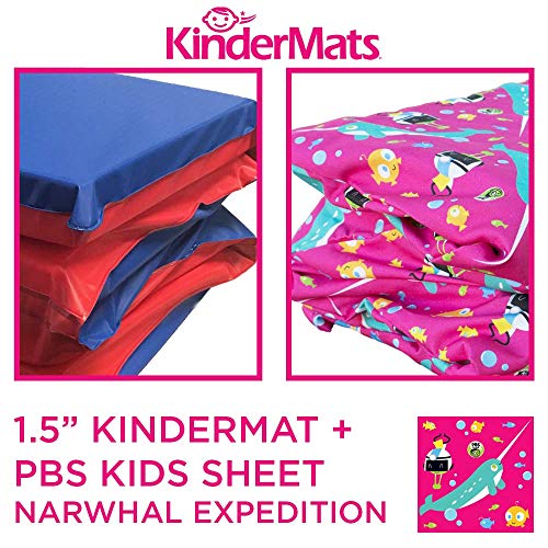 KinderMat 1.5" Thick + PBS Kids Kinderbundle - 1 Washable Cover, Special Edition - Narwhal Expedition - Regular, Sheet is 47" x 22", Great for Daycare & Family Households - color: Narwhal Expedition Bundle 1.5 Inch