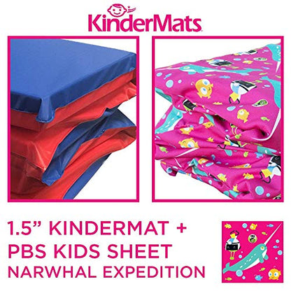 KinderMat 1.5" Thick + PBS Kids Kinderbundle - 1 Washable Cover, Special Edition - Narwhal Expedition - Regular, Sheet is 47" x 22", Great for Daycare & Family Households - color: Narwhal Expedition Bundle 1.5 Inch