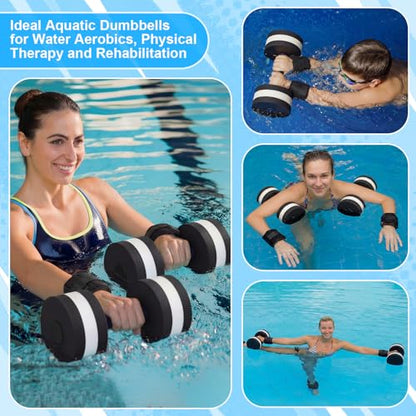 Hollowfly Water Aerobics Set, 4 Piece Pool Exercise Kit (2 Aquatic Dumbbells + 2 Ankle/wrist Weights), EVA Foam, Low-impact Workout - color: Black, size: 1lb