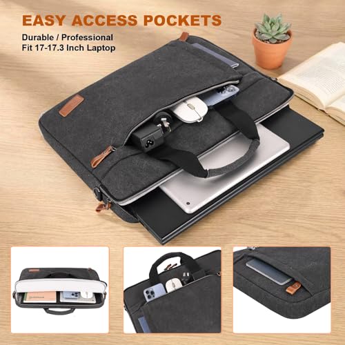 ESTARER Laptop Bag 17-17.3 Inch, Protactive Computer Bag Men, Water-resistant Canvas Laptop Case Slim Laptop Sleeve Fits Dell XPS/HP Pavilion/Ideapad/Acer/HP Omen/LG Gram, Dark Grey - color: Dark Grey-canvas, size: 17-17.3 Inch