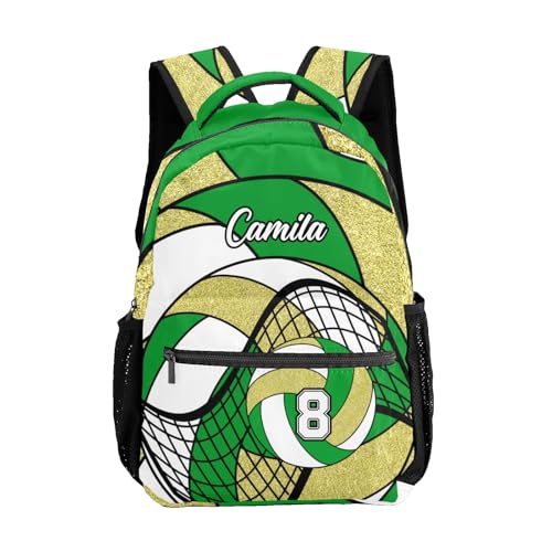 Volleyball Green Gold School Backpack Waterproof Shoulder Bag for Sport Training Competition Gift - color: Volleyball Green Gold
