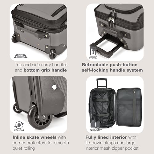 U.S. Traveler Rio Lightweight Softside Rolling Carry-on Suitcase, 2-Wheel Set, Grey - color: Grey, size: 21"/14"