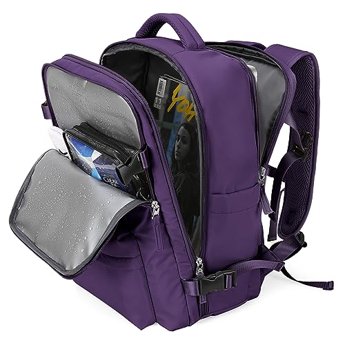 WONHOX Large Travel Backpack Women,Carry On Laptop Backpack Flight Approved,Mochila De Viaje Men Hiking Waterproof Rucksack Casual Daypack with Shoes Compartment,Personal Item Travel Bag Dark Purple - color: A50-dark Purple, size: Large