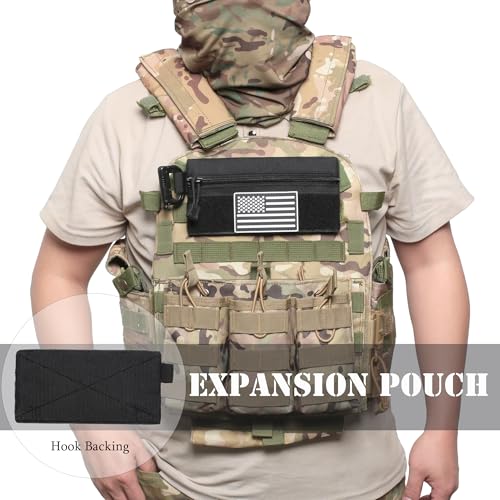 3 Pieces MINI Tactical Tool Zipper Pouch with US Patches & D-Ring Clips - Expansion Pouch,Bag Insert EDC Organizer,Utility Storage Accessories with Hook Fasteners for Vest Backpack Bag Hook and Loop