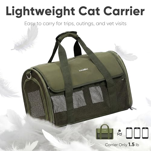 FUKUMARU Cat Carrier, Light & Airy Pet Carrier, 18x11x11 Airline Approved Dog Carrier for Small Dogs, 2-in-1 Shoulder Strap Leash, Collapsible Soft Cat Travel Carrier with Anti-Scratch Mesh, Green - color: Green