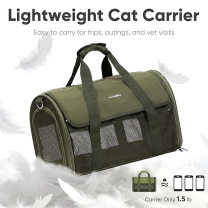 FUKUMARU Cat Carrier, Light & Airy Pet Carrier, 18x11x11 Airline Approved Dog Carrier for Small Dogs, 2-in-1 Shoulder Strap Leash, Collapsible Soft Cat Travel Carrier with Anti-Scratch Mesh, Green - color: Green