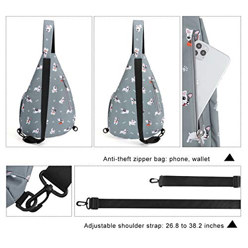 HUA ANGEL Crossbody Sling Bag for Men & Women Lightweight Waterproof Chest Shoulder Bag for Travel Hiking & Everyday Use - color: Grey Puppy