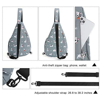 HUA ANGEL Crossbody Sling Bag for Men & Women Lightweight Waterproof Chest Shoulder Bag for Travel Hiking & Everyday Use - color: Grey Puppy