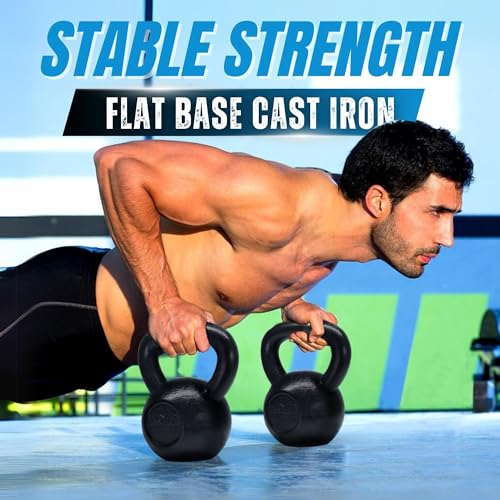 Yes4All Kettlebell Sets, 5 - 10 - 15 - 20 - 25 - 30 LB Cast Iron Strength Training Kettlebells, Wide Handles & Flat Bottom, Multi-Level from Beginners to Pros for Strength Training & Home Gym - color: H. 5 - 10 - 15 - 20 - 25 - 30 lbs