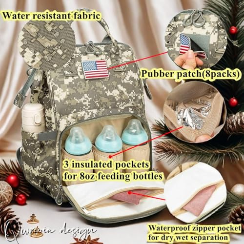 Diaper Bag Backpack for Dad and Mom with USB Charging Port Stroller Straps and Insulated Pocket,army military Travel Nappy Backpack for Daddy/Mommy (Camo) - color: Camo