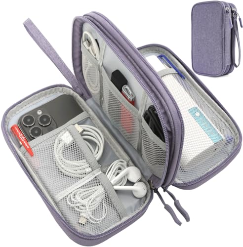 CAAORDKSO Cord Organizer Bag, Travel Cable Organizer Case Waterproof Accessories Pouch with Handle, Travel Electronic Carrying Bag for Cable, Cord, Charger, Phone, Power Bank, Earphone(Purple, Medium) - color: Purple, size: Medium