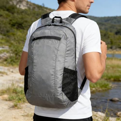 Foldable Daypack, Small Backpack, Hiking Backpack Daypack, Lightweight Waterproof Travel Packable Rucksack for Men and Women - color: Grey