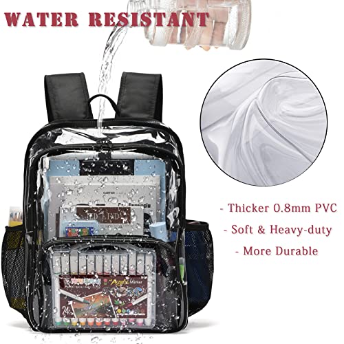 Clear Backpack, Stadium Approved Heavy Duty Waterproof Book Bag for Women Men - color: Black-2pack, size: Large-15.5in