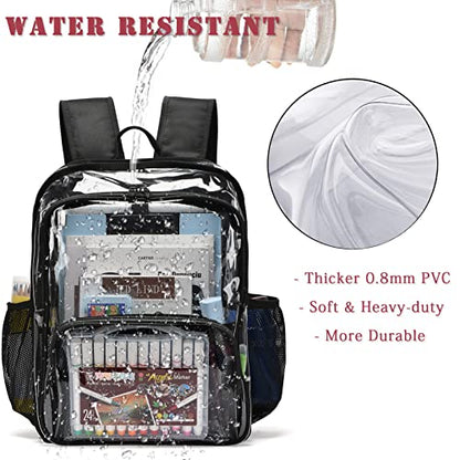 Clear Backpack, Stadium Approved Heavy Duty Waterproof Book Bag for Women Men - color: Black-2pack, size: Large-15.5in