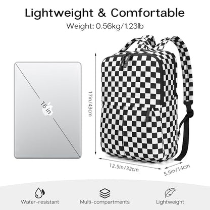 Checkered Backpack for Women Fashion Backpacks with Laptop and Multi Compartment for Travel and Work Black White Check - color: Black White Check
