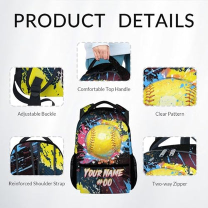 COZYAURA Custom Backpack Set - Softball Backpacks for Girls - Kids Bookbag for Elementary Middle School - Personalized School Bag with Lunch Box & Pencil Case - color: Style-4