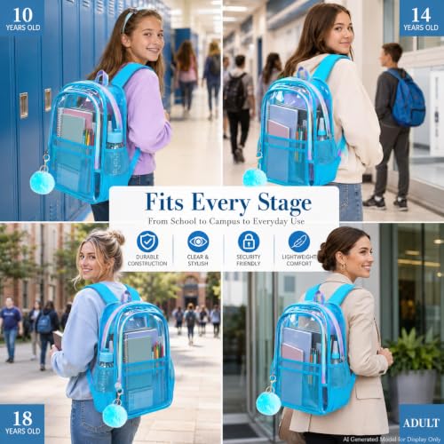 gxtvo Clear Backpack, Heavy Duty Transparent Bookbag, See Through Backpacks for Women Men | Heavy Duty - color: Chic Sky Blue Clear Backpack