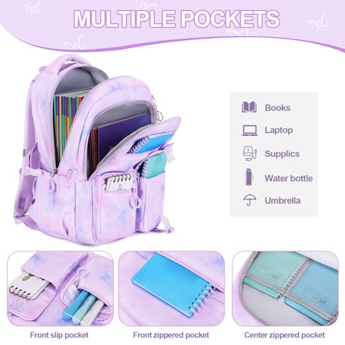 DIGOBAY 3PCS Girls Backpack for School, Kids Backpack for Girls with Lunch Bag Pencil Case, Kids Bookbag Teen Girl Backpacks for Elementary Middle High College School (Purple Tie-dye) 3+ years old - color: Purple Tie-dye