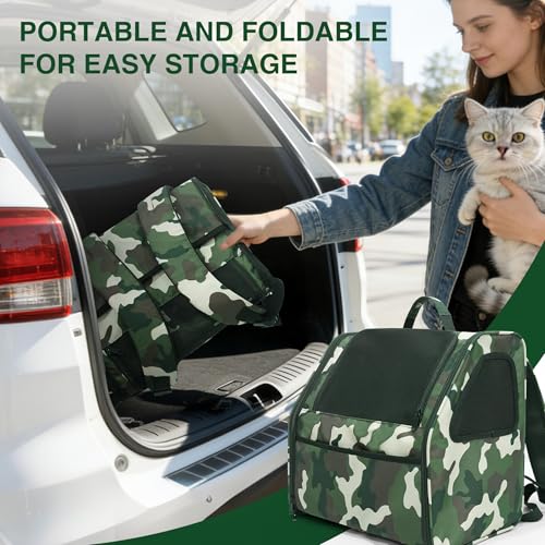 Cat Carrier Backpack Camouflage Cat Backpack Carrier Pet Travel Bag | 3-Sided Breathable Mesh, Foldable & Lightweight, Built-in Safety Leash, Front Pocket Storage, Fits Pets up to 11 lbs