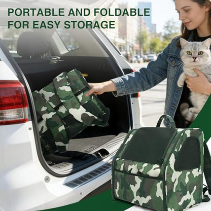 Cat Carrier Backpack Camouflage Cat Backpack Carrier Pet Travel Bag | 3-Sided Breathable Mesh, Foldable & Lightweight, Built-in Safety Leash, Front Pocket Storage, Fits Pets up to 11 lbs