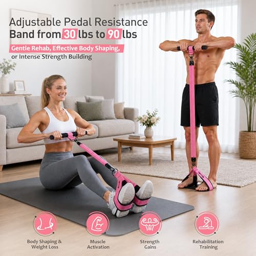 Upgraded Multifunction Pedal Resistance Band with Handle, 3 Tube Adjustable Resistance Bands for Abdomen, Waist, Arm, Core/ABS, Leg Workout Sit Up Exercise Equipment for Women