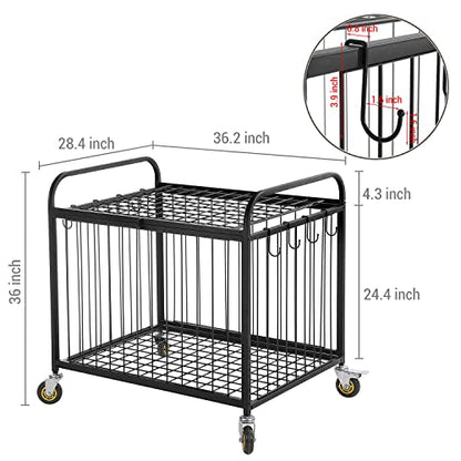 MyGift Large Capacity Metal Rolling Multi Sports Ball Cage Storage Hopper, Gym Equipment Basket Cart with Lockable Latch, Heavy Duty Caster Wheels, and 8 Accessory Hooks - color: Black