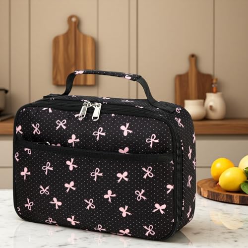 LEDAOU Lunch Box Kids Insulated Lunch Bag Girls Toddler Reusable Lunchbox for School Picnic Hiking (Black-Pink Bow) - color: Black bow tie