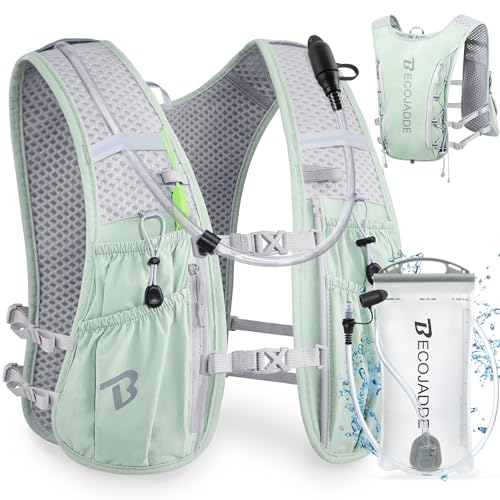 BECOJADDE Running Vest Hydration Backpack for Men Women, 5L Lightweight Running Backpack Hydration Pack for Marathon, Trail, Cycling, Hiking, Jogging - color: Green, size: 5l Running Vest With One 1.5l Water Bag