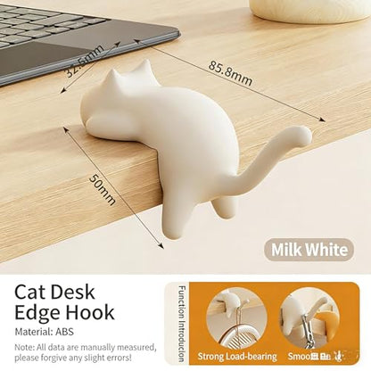 Cat Desk Hook for Kids - Damage-Free No Drill Desk Side Hook, 5KG Load Capacity ABS Backpack Hanger, Adhesive Included Multi-Purpose Organizer for Student School Desk/Home Office