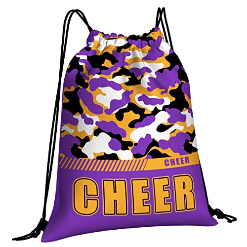 Drawstring Backpack Waterproof Gym Drawstring Bags Sports String Bag Camo Sackpack-Purple Gold Cheer Drawstring Bag - color: Cheer Drawstring Bags-camo Purple Gold