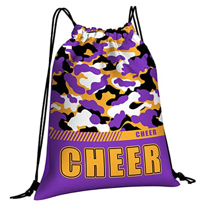 Drawstring Backpack Waterproof Gym Drawstring Bags Sports String Bag Camo Sackpack-Purple Gold Cheer Drawstring Bag - color: Cheer Drawstring Bags-camo Purple Gold