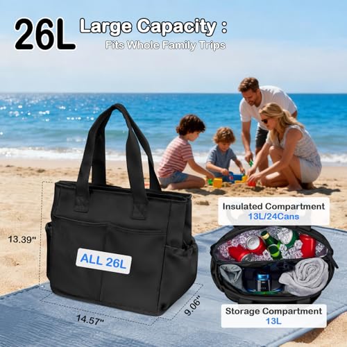 Odoland Soft Cooler Bag – Leakproof Insulated, Collapsible for Beach, Camping - color: Black