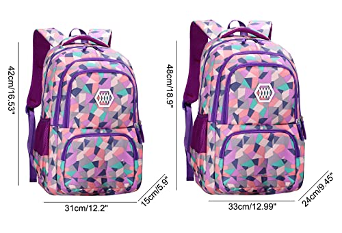 JiaYou Girl Geometric Printed Primary Junior High University School Bag Bookbag Backpack(2# Purple,35 L) - color: 2# Purple, size: 35 L