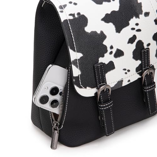 Montana West Black Cow Print Mini Womens Backpack Purse Vegan Leather Small Colorblock Backpack for Women Cute Convertible Shoulder Bag - color: Black Cow Print