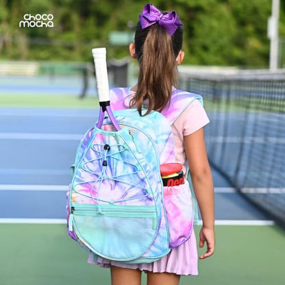 Choco Mocha Kids Tennis Bag, 16 Inch Youth & Junior Tennis Backpack with Shoe Compartment, Holds 2 Rackets (21–23 Inch) - color: Colorful