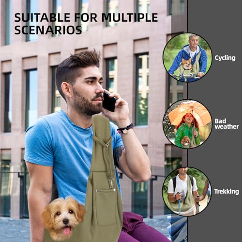 Dog Carrier Sling - Reversible Puppy Carrier Purse with Storage Pocket, Hand-Free Dog Sling Carrier for Carry Small Dogs and Cats, Travel Safety Harness, Dog and Cat Harness (Green) - color: Green
