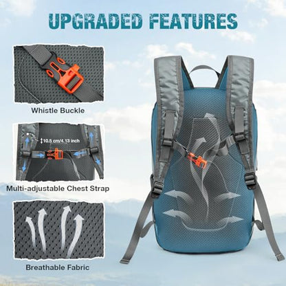 G4Free 18L Hiking Backpack Small Lightweight Foldable Packable Travel Daypack with Thickened Back Panel for Men Women (Grey) - color: Grey