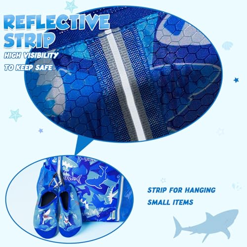 WAWSAM Kids Gym Drawstring Backpack String Bag, Shark Sports Gym Bag for Kids Boys Waterproof Swimming Beach String Cinch Backpack with Two Water Bottle Pocket - color: Shark