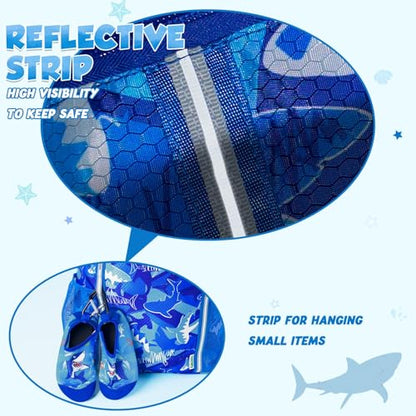 WAWSAM Kids Gym Drawstring Backpack String Bag, Shark Sports Gym Bag for Kids Boys Waterproof Swimming Beach String Cinch Backpack with Two Water Bottle Pocket - color: Shark