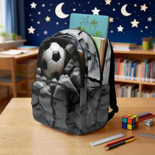 Suobstales 3D Soccer Print Kids School Backpack Lightweight Casual Daypack Schoolbags for Teens Girls Boys Large Capacity Rucksack with Adjustable Strap Back to School Bookbag - color: 3d Soccer
