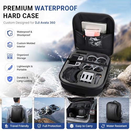 Avata 360 Case Backpack, Waterproof Travel Case Hard Shell Shoulder Bag for DJI Avata 360 Fly More Combo, Fits for DJI RC 2, RC Motion 3, Goggles 3, Batteries, Charging Hub &Other Accessories