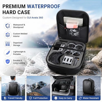 Avata 360 Case Backpack, Waterproof Travel Case Hard Shell Shoulder Bag for DJI Avata 360 Fly More Combo, Fits for DJI RC 2, RC Motion 3, Goggles 3, Batteries, Charging Hub &Other Accessories