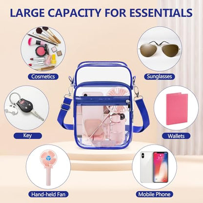 Blvornl Clear Crossbody Bag with Adjustable Shoulder Strap, Stadium Approved PVC Purse Bag, Messenger Bag - color: Blue, size: Large